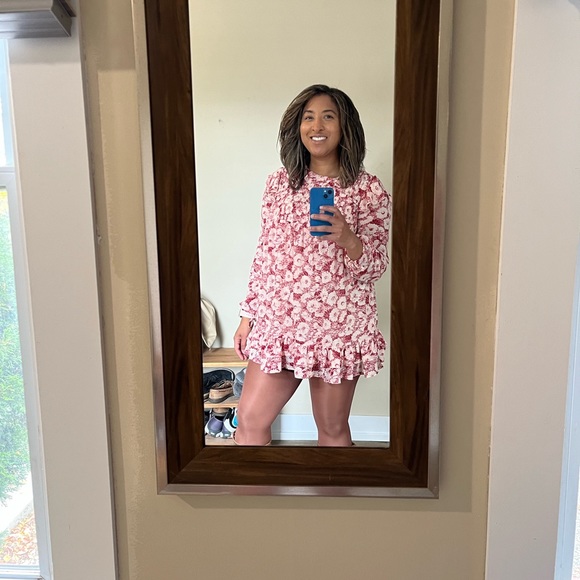 Free People These Dreams Floral Pleated Long Sleeve Mini Dress in Tea Combo - Picture 11 of 11